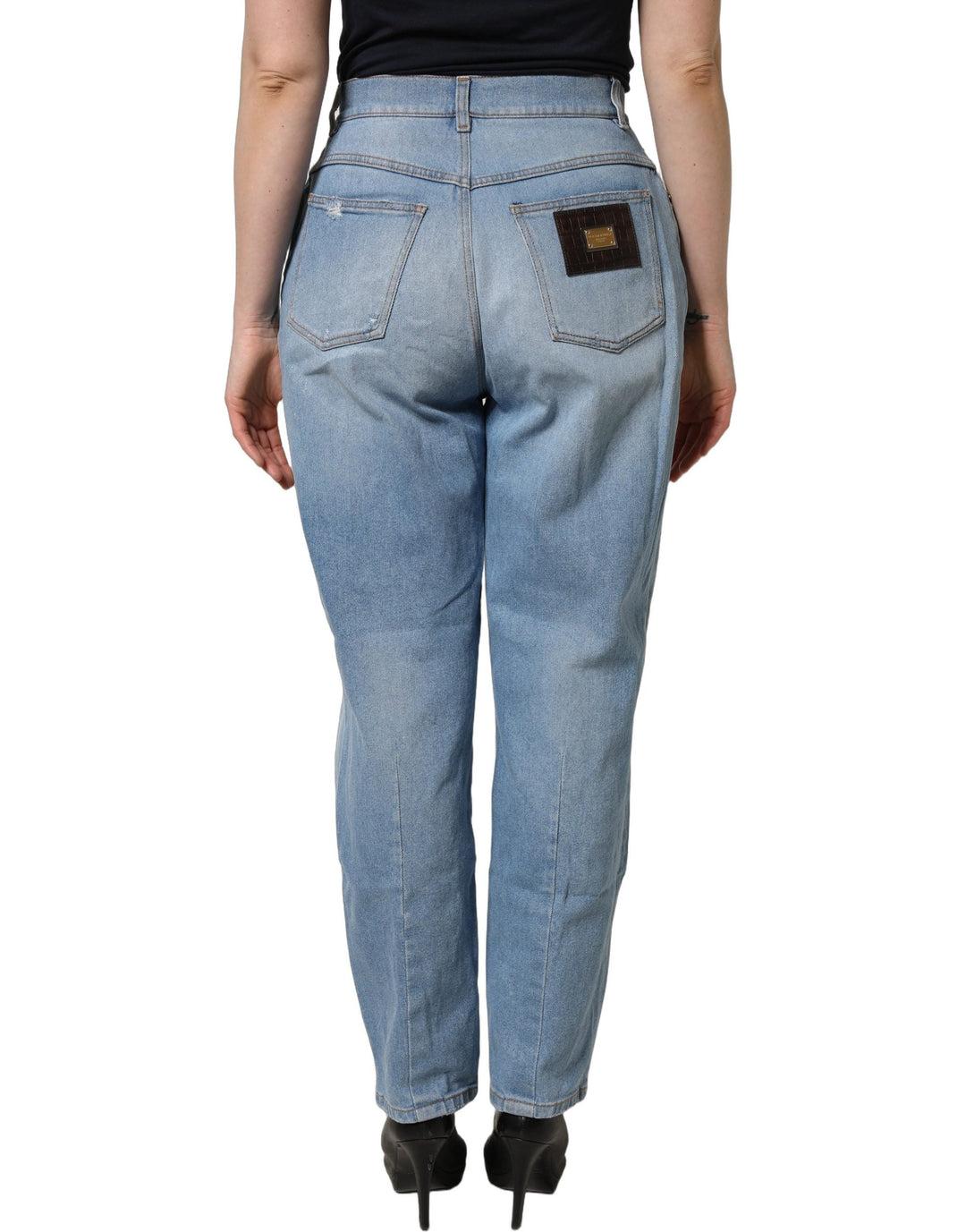 Dolce &amp; Gabbana Blue Distressed Pleated Cotton Denim Jeans