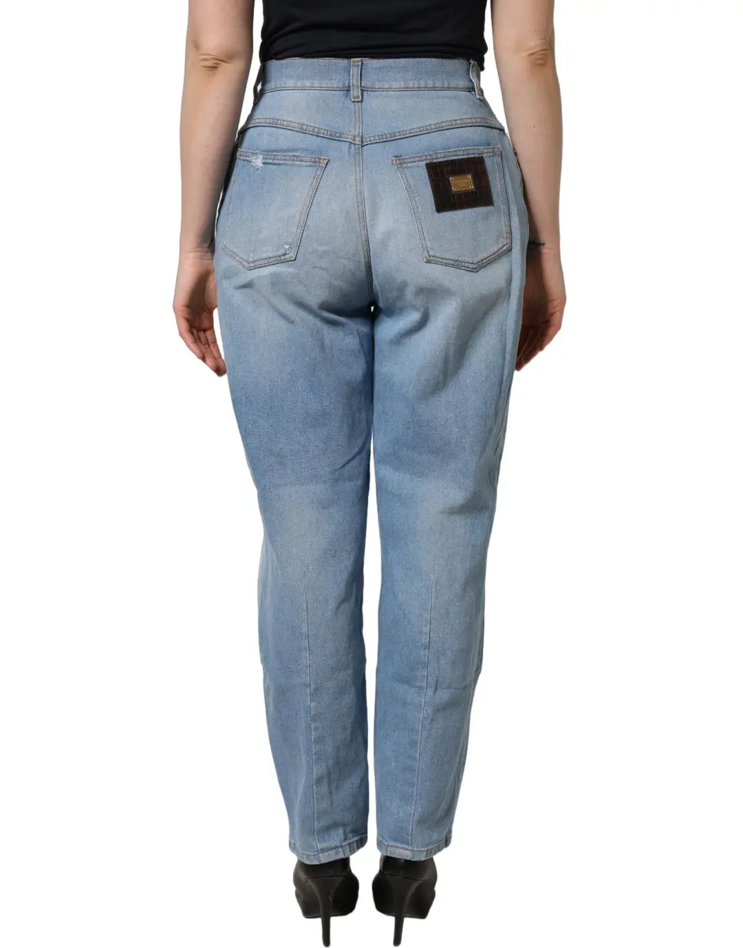 Dolce &amp; Gabbana Blue Distressed Pleated Cotton Denim Jeans