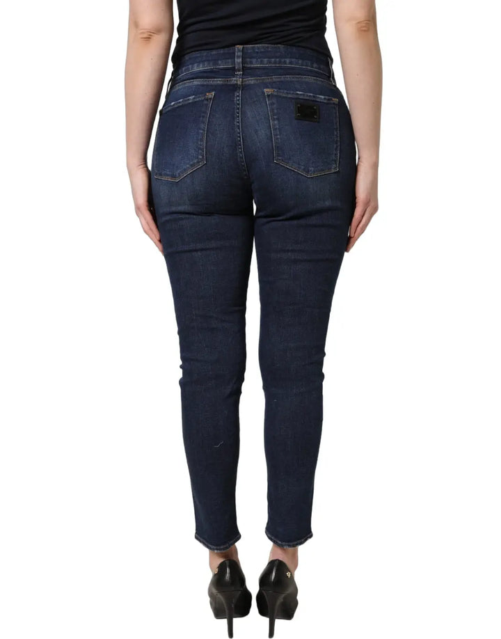 Dolce &amp; Gabbana Blue Distressed Skinny Cotton Denim Jeans
