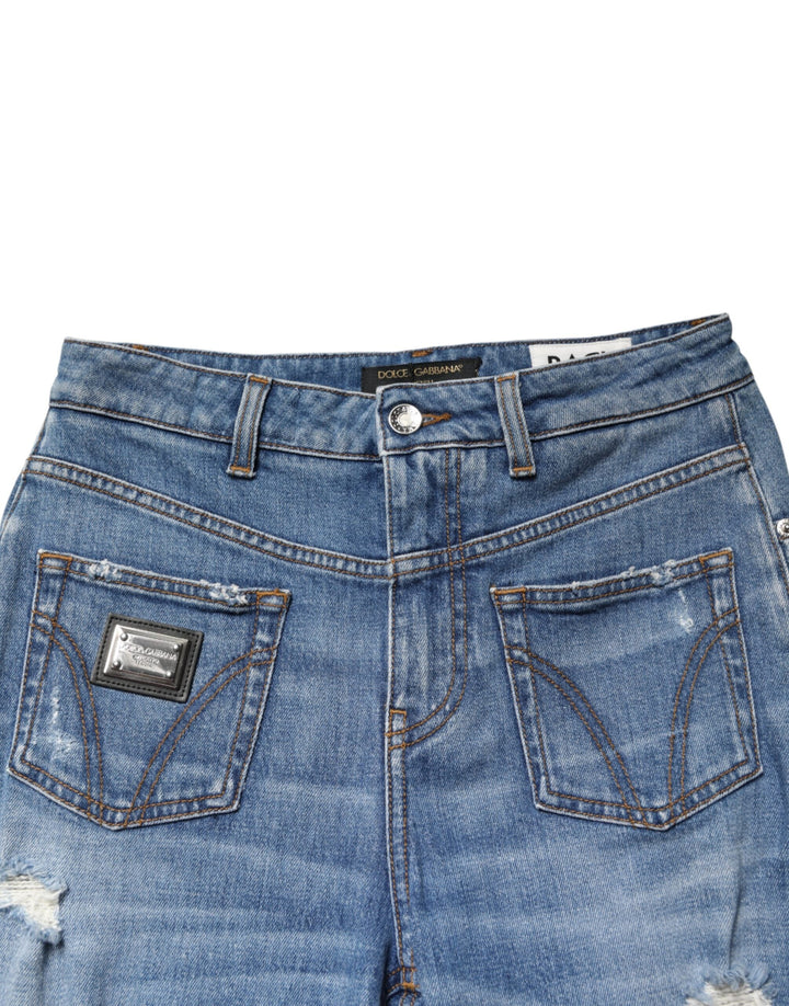Dolce &amp; Gabbana Blue Distressed Washed Cotton Denim Jeans