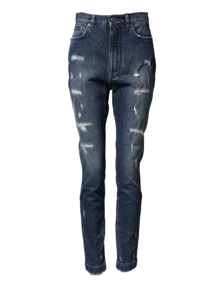 Dolce &amp; Gabbana Blue Distressed Washed Logo Grace Denim Jeans