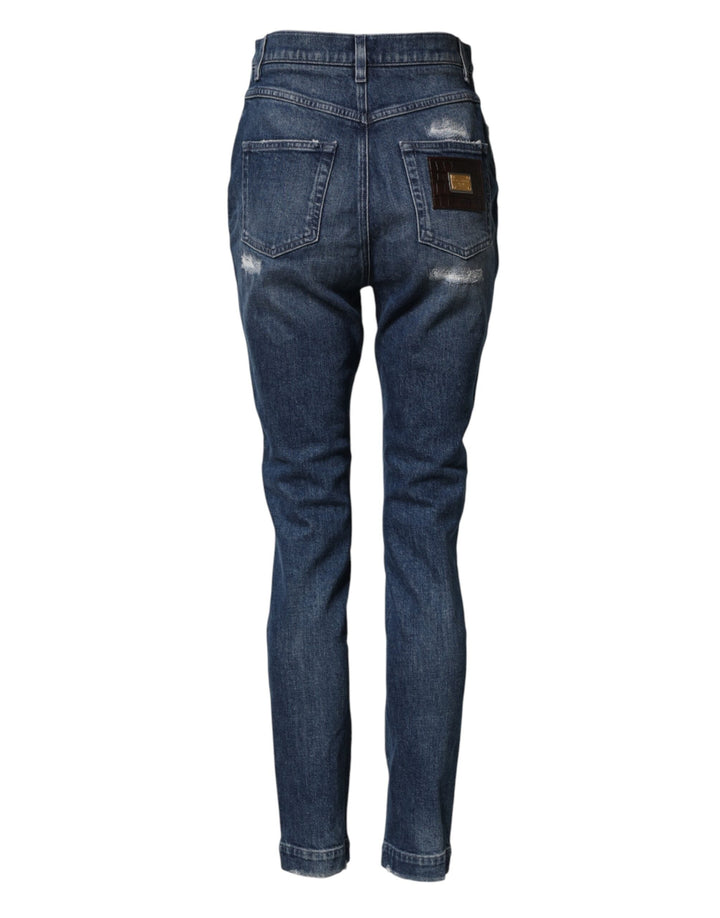 Dolce &amp; Gabbana Blue Distressed Washed Logo Grace Denim Jeans