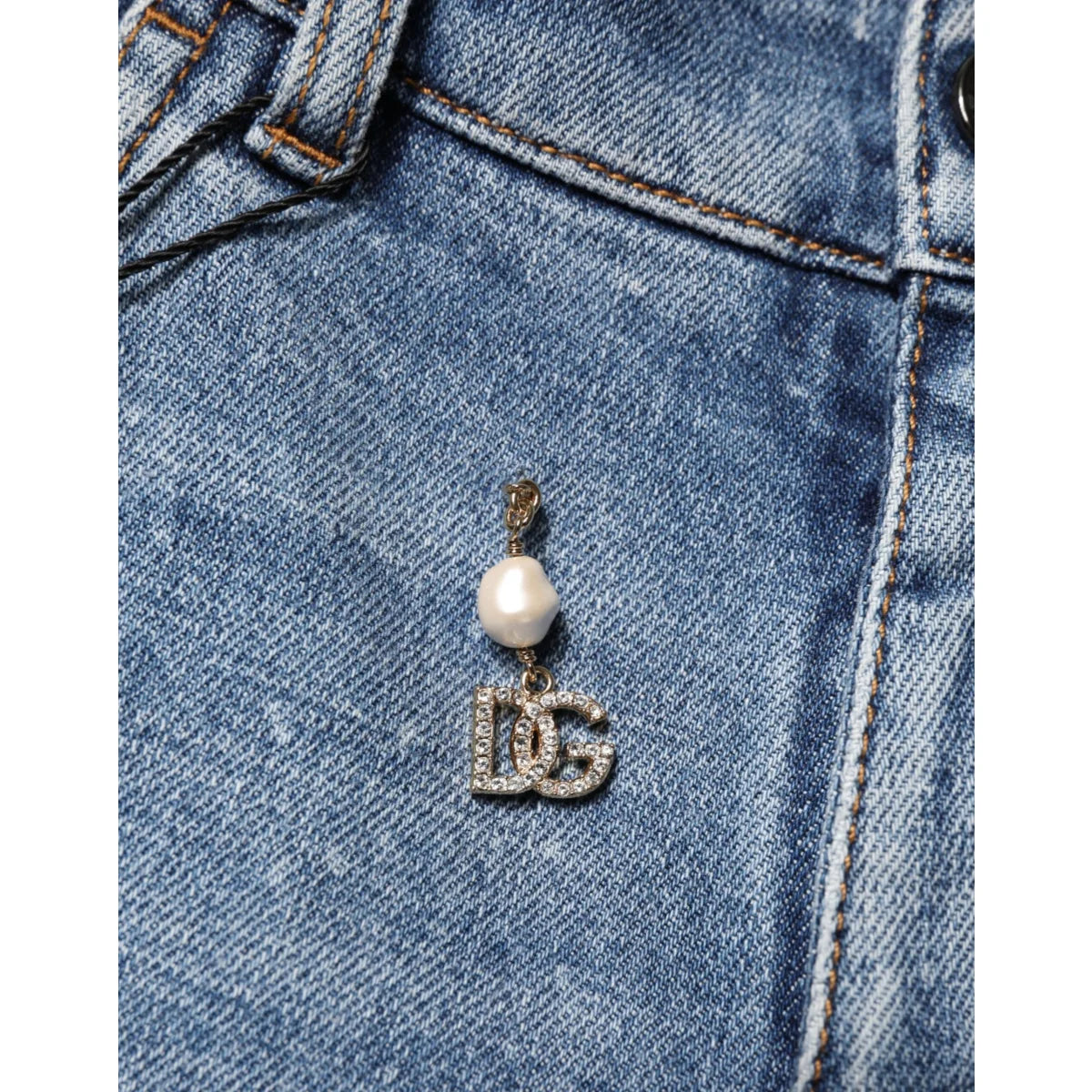 Dolce and Gabbana Blue Embellished Cotton Skinny Jeans &