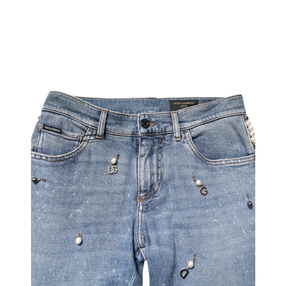 Dolce and Gabbana Blue Embellished Cotton Skinny Jeans &