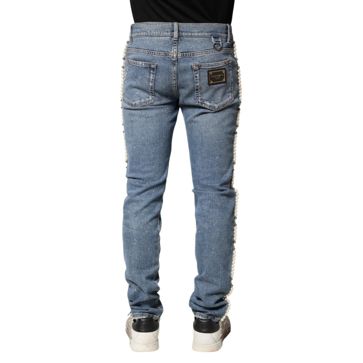 Dolce and Gabbana Blue Embellished Cotton Skinny Jeans &