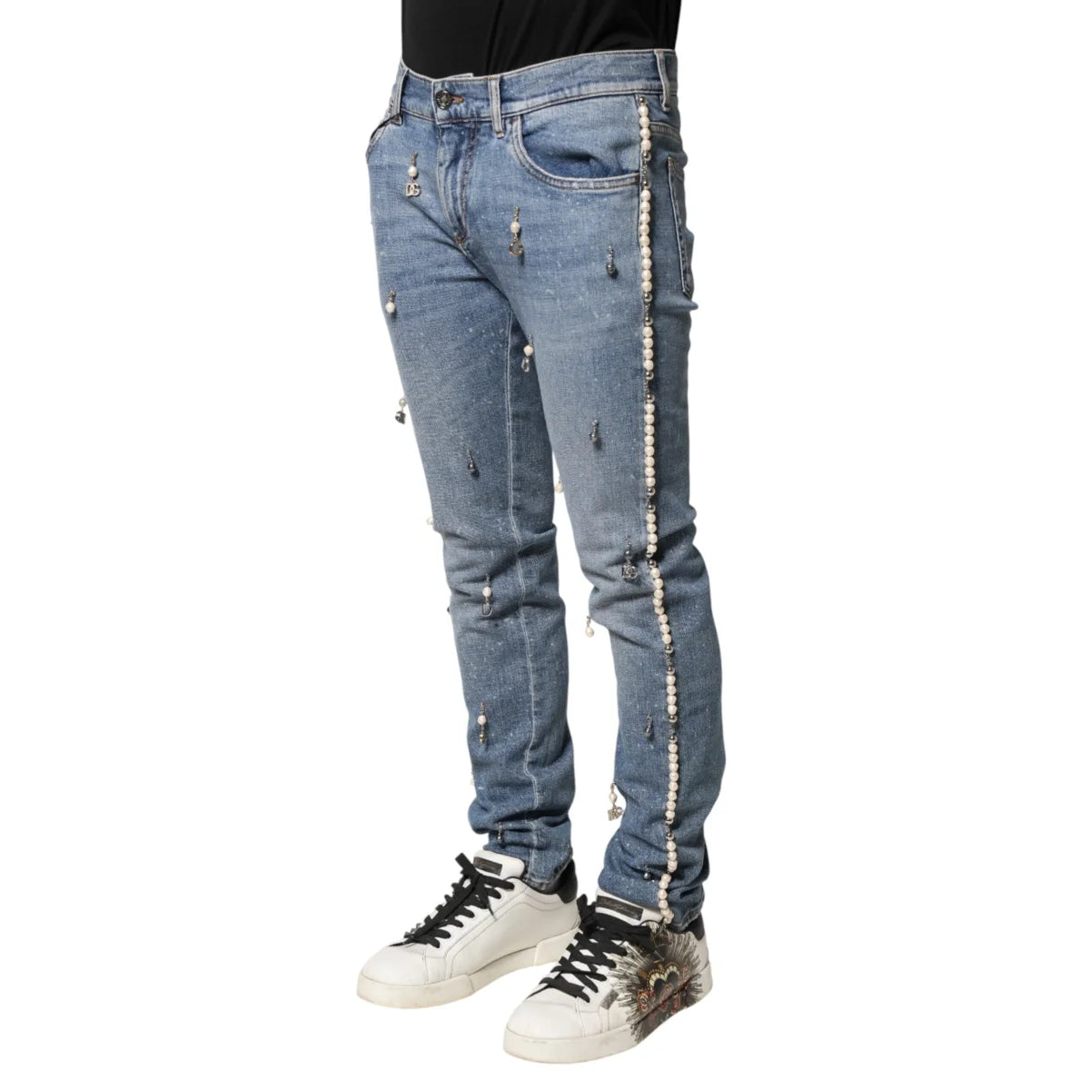 Dolce and Gabbana Blue Embellished Cotton Skinny Jeans &
