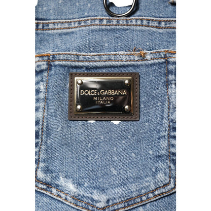 Dolce and Gabbana Blue Embellished Cotton Skinny Jeans &