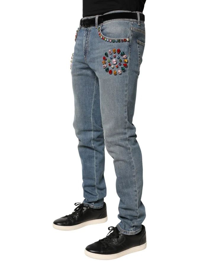 Dolce &amp; Gabbana Blue Embellished Loose Cotton Men Denim Jeans