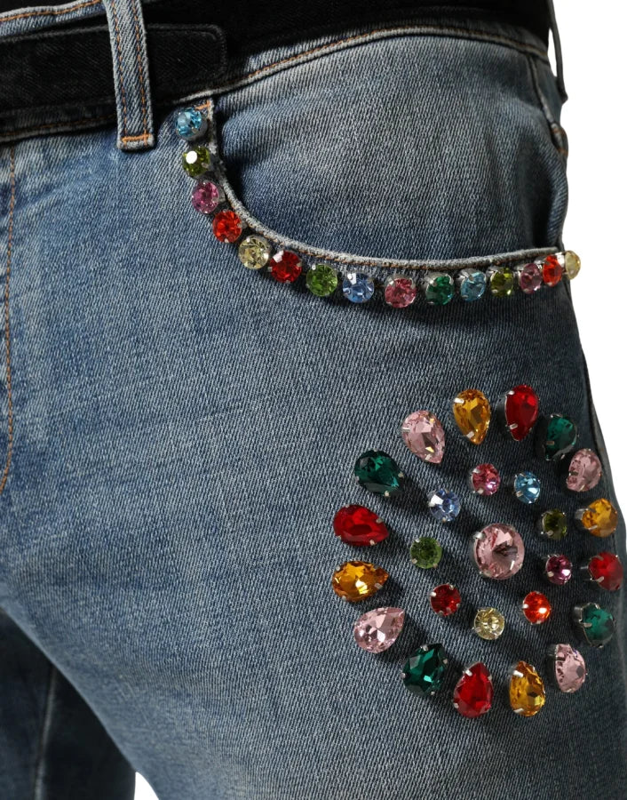 Dolce &amp; Gabbana Blue Embellished Loose Cotton Men Denim Jeans