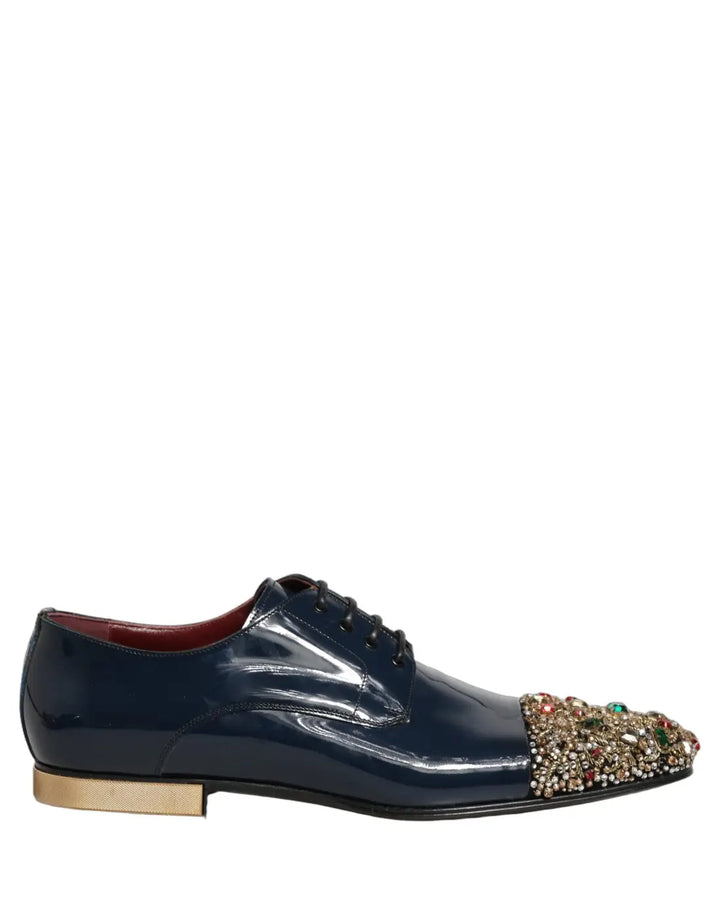 Dolce &amp; Gabbana Blue Embellished Men Derby Dress Formal Shoes