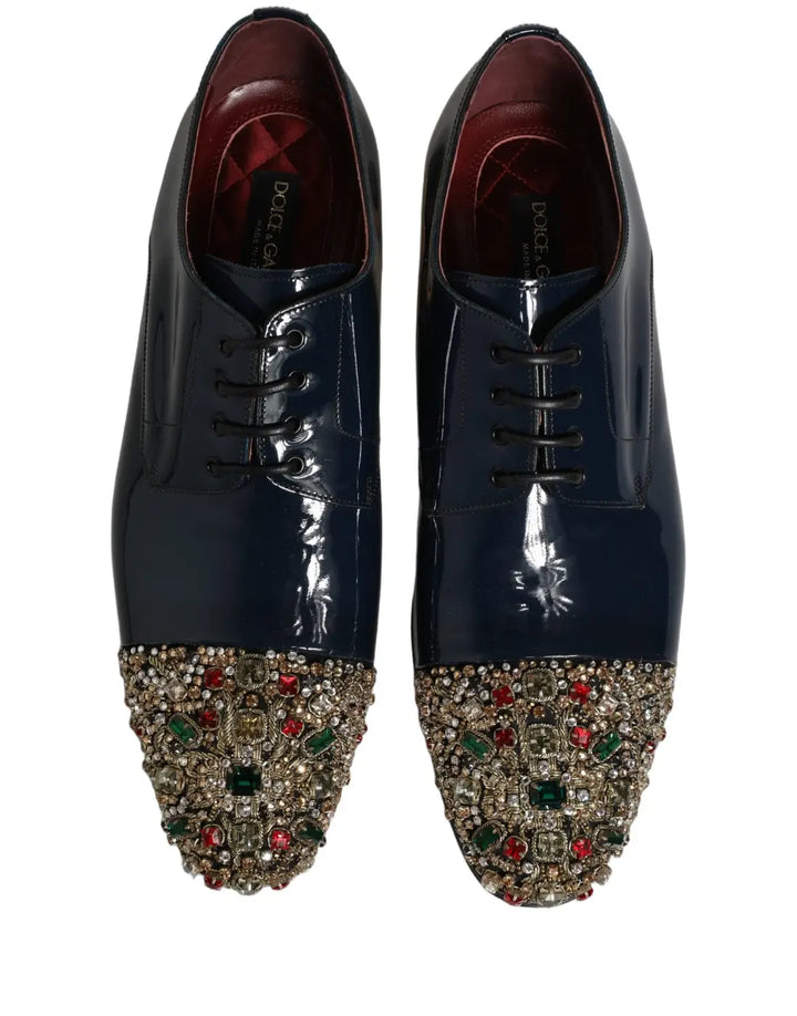 Dolce &amp; Gabbana Blue Embellished Men Derby Dress Formal Shoes