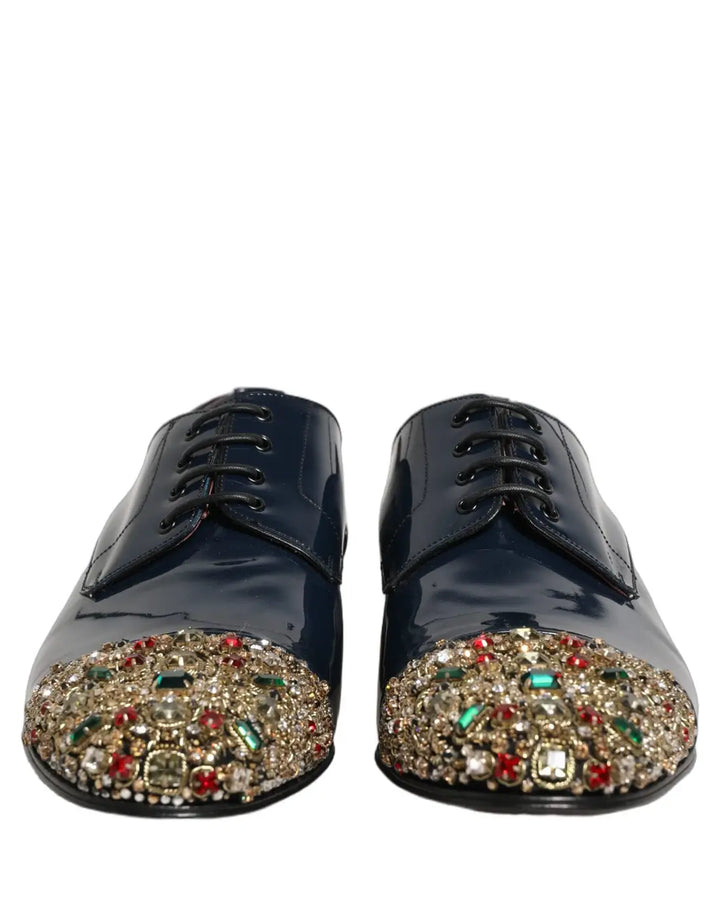 Dolce &amp; Gabbana Blue Embellished Men Derby Dress Formal Shoes
