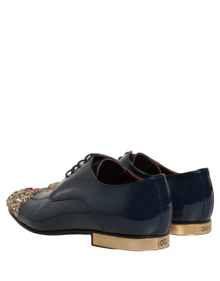 Dolce &amp; Gabbana Blue Embellished Men Derby Dress Formal Shoes