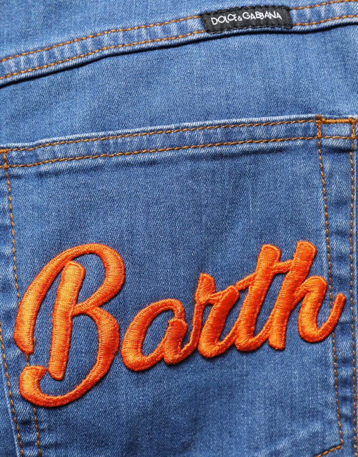 Dolce &amp; Gabbana Blue Embellished Wide Cropped Denim Jeans