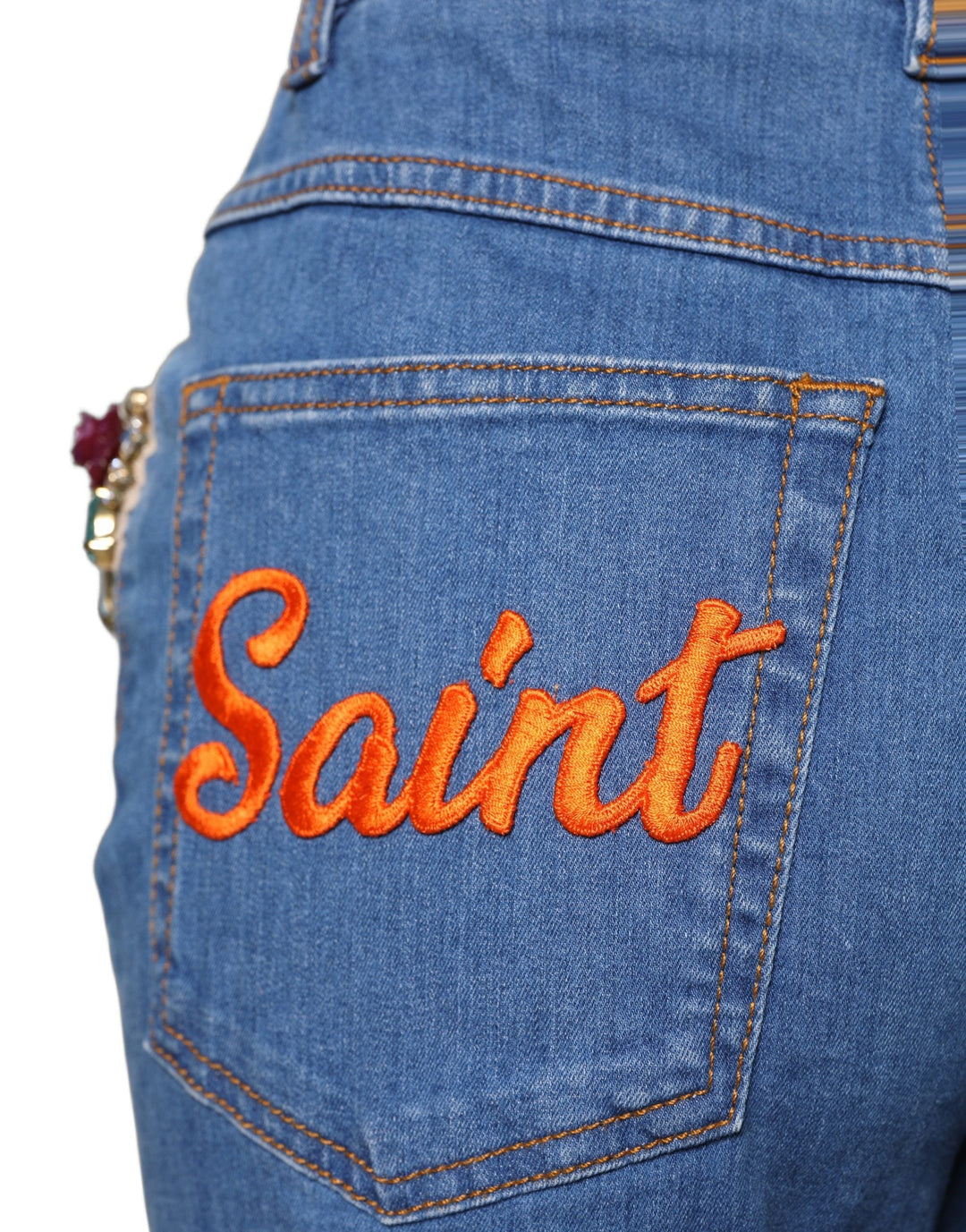 Dolce &amp; Gabbana Blue Embellished Wide Cropped Denim Jeans