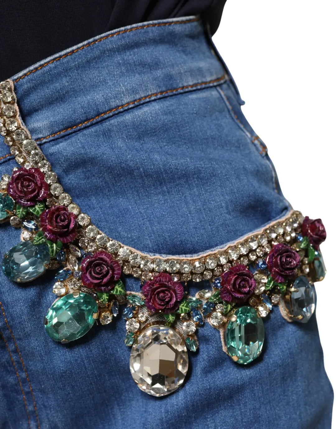Dolce &amp; Gabbana Blue Embellished Wide Cropped Denim Jeans