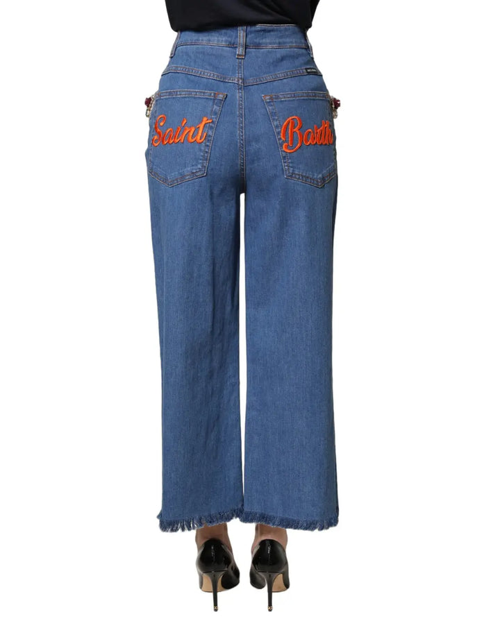 Dolce &amp; Gabbana Blue Embellished Wide Cropped Denim Jeans