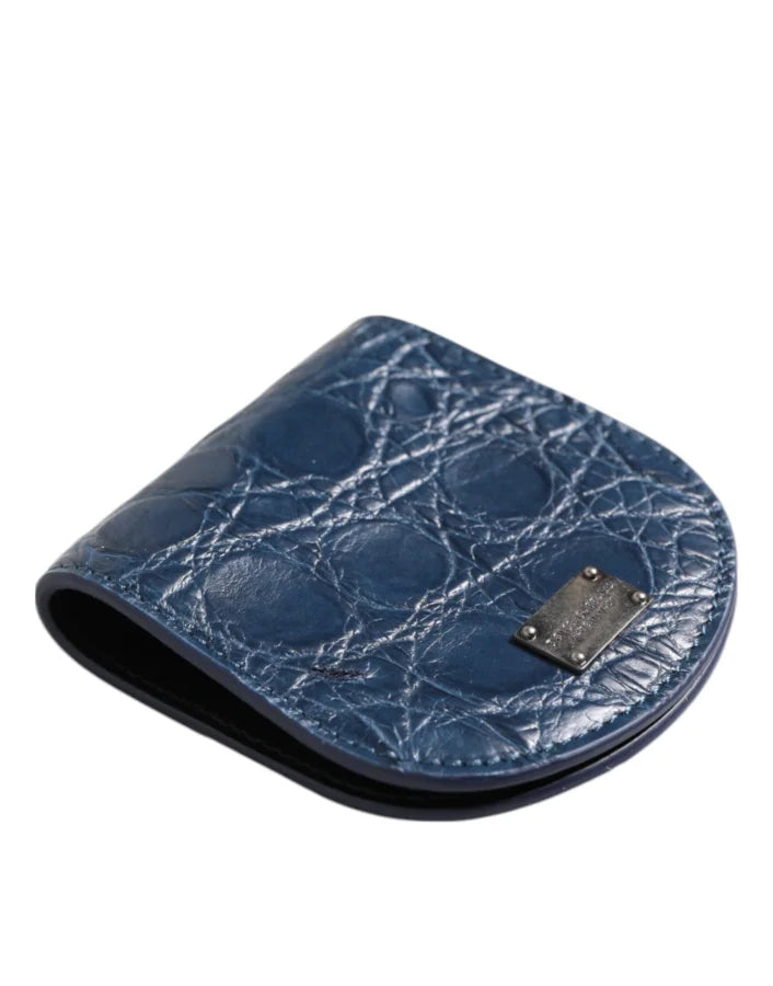 Dolce &amp; Gabbana Blue Exotic Skin Coin Condom Case Holder Pocket Wallet