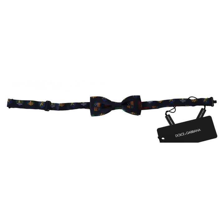 Dolce & Gabbana Blue Flags 100% Silk Adjustable Neck Papillon Men Bow Tie