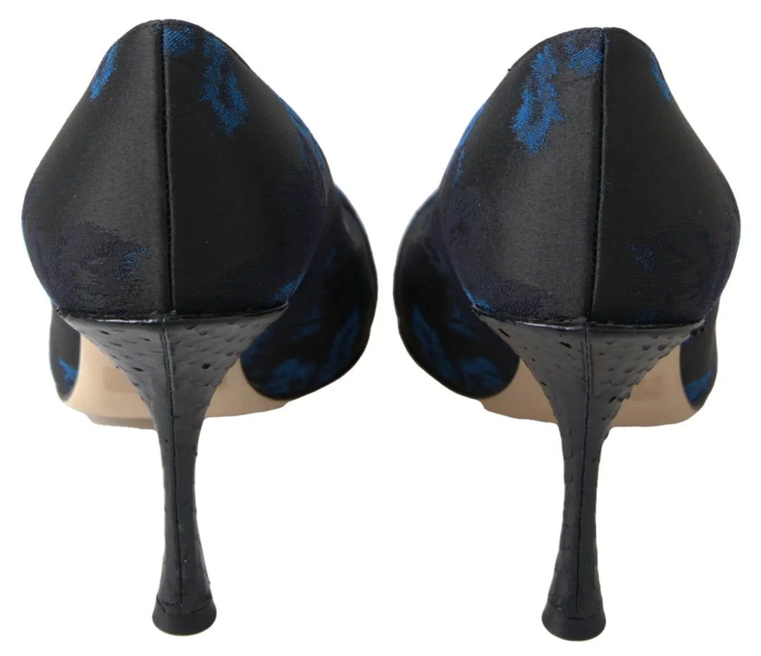 Dolce &amp; Gabbana Blue Floral Ayers Crystal Pumps Shoes