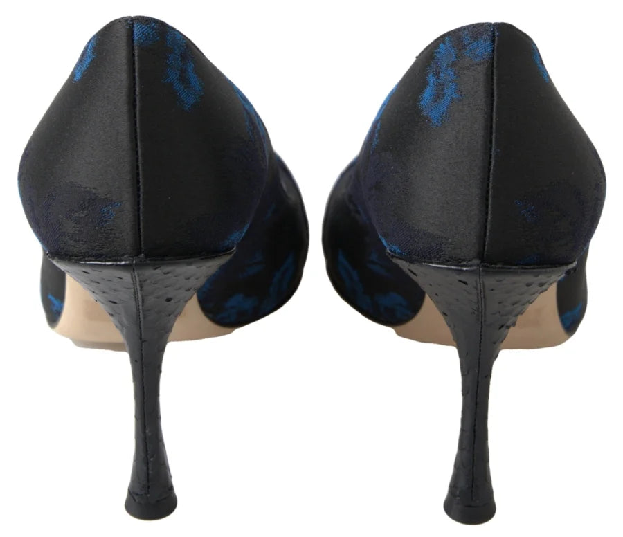 Dolce &amp; Gabbana Blue Floral Ayers Crystal Pumps Shoes