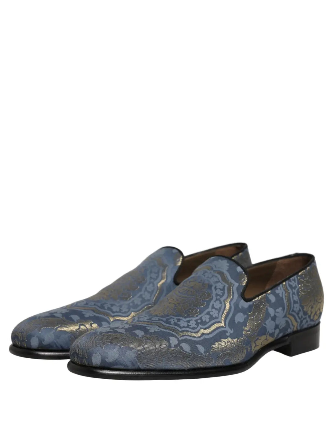 Dolce &amp; Gabbana Blue Floral Brocade Slip On Loafers Shoes