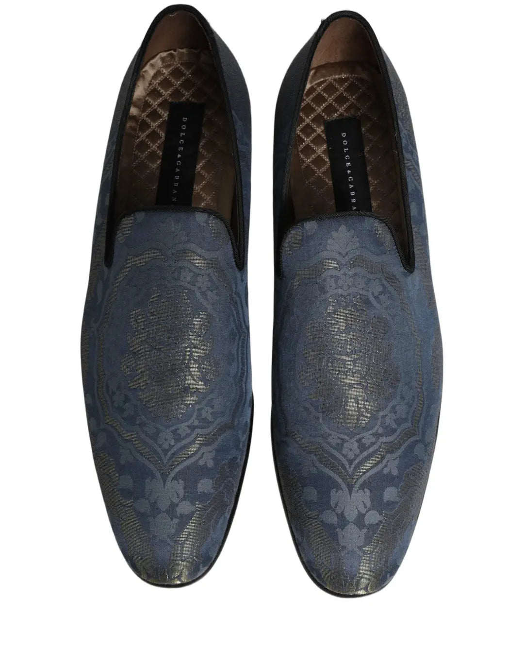 Dolce &amp; Gabbana Blue Floral Brocade Slip On Loafers Shoes