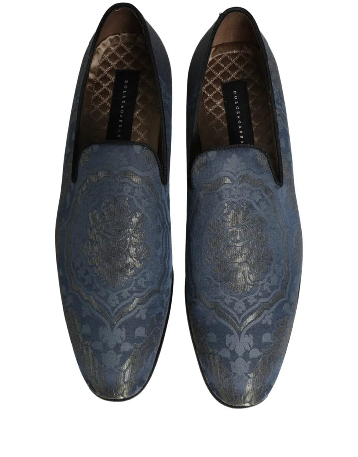 Dolce &amp; Gabbana Blue Floral Brocade Slip On Loafers Shoes