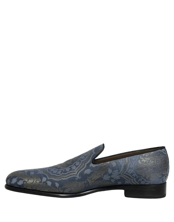 Dolce &amp; Gabbana Blue Floral Brocade Slip On Loafers Shoes