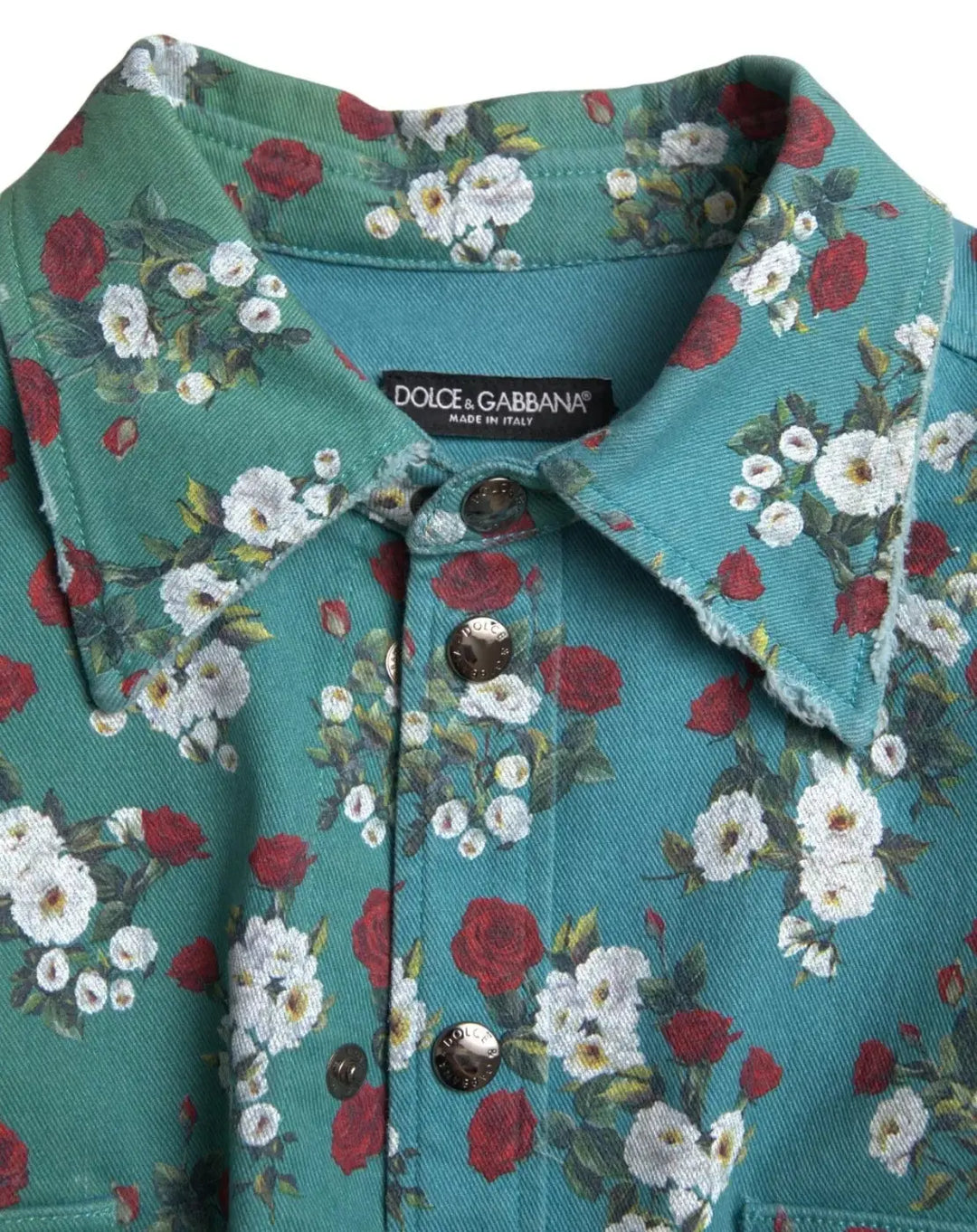 Dolce &amp; Gabbana Blue Floral Cotton Button Down Denim Shirt