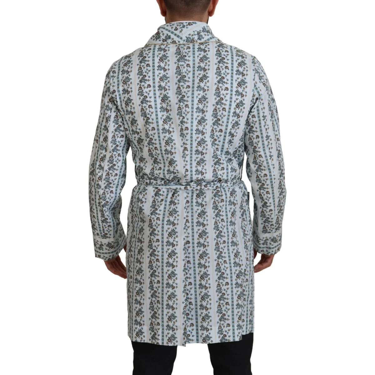 Dolce & Gabbana Blue Floral Cotton Robe Coat Jacket