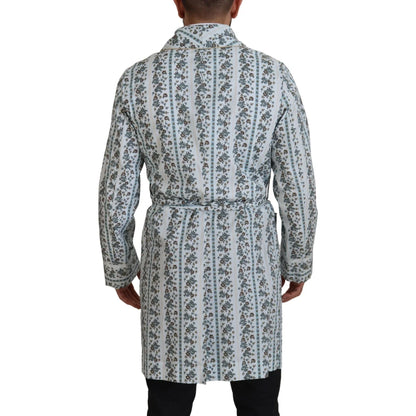 Dolce & Gabbana Blue Floral Cotton Robe Coat Jacket