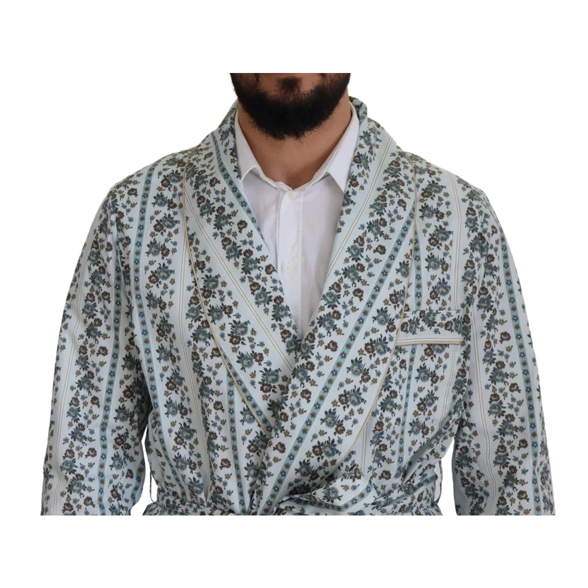 Dolce & Gabbana Blue Floral Cotton Robe Coat Jacket