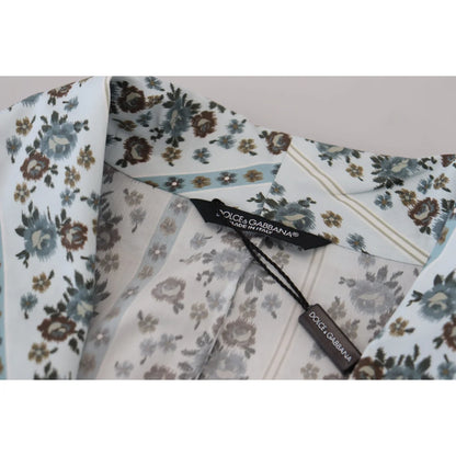 Dolce & Gabbana Blue Floral Cotton Robe Coat Jacket