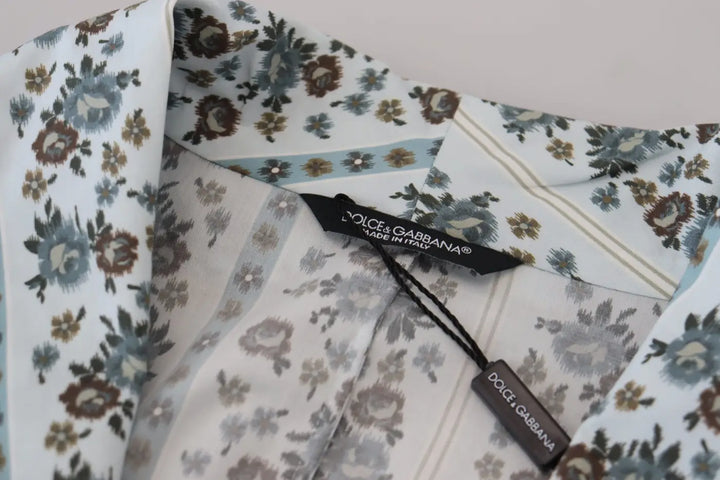 Dolce &amp; Gabbana Blue Floral Cotton Robe Coat Jacket