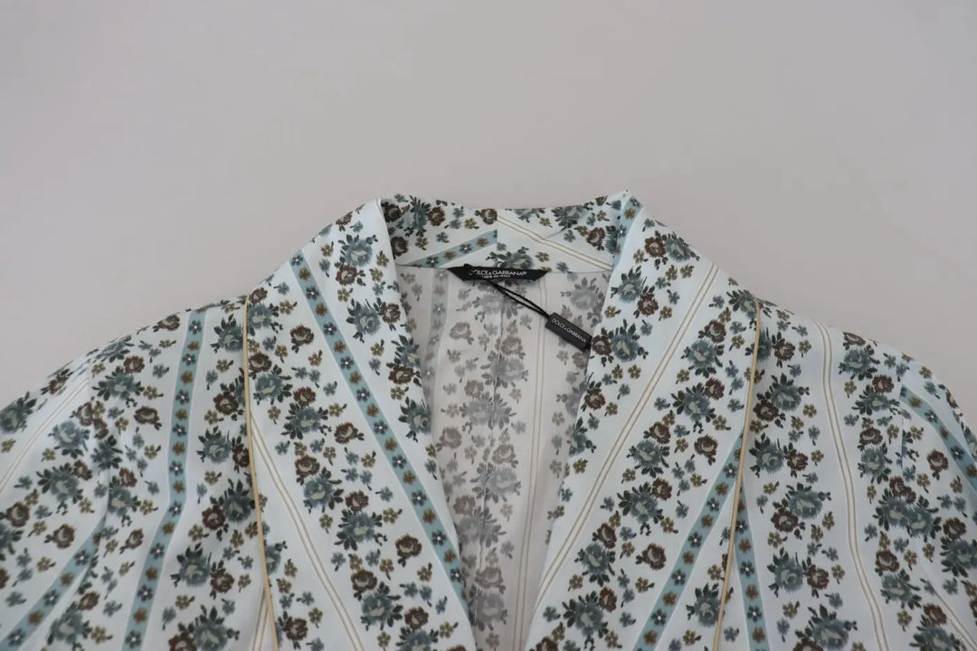 Dolce &amp; Gabbana Blue Floral Cotton Robe Coat Jacket
