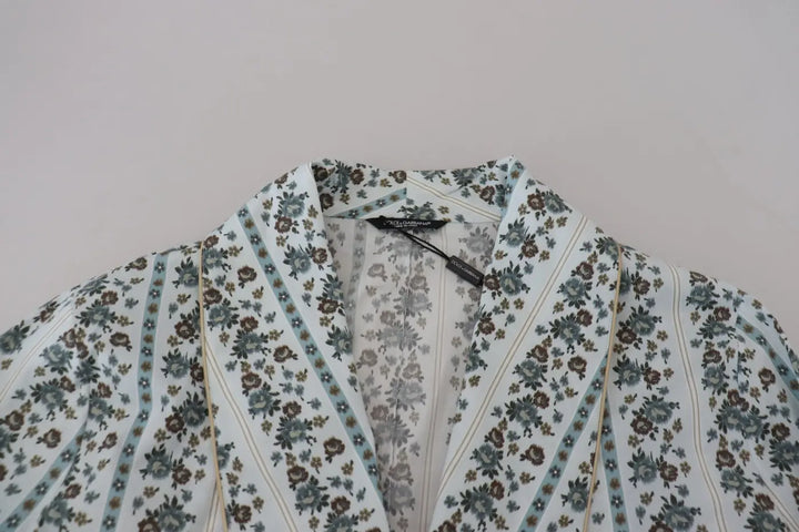 Dolce &amp; Gabbana Blue Floral Cotton Robe Coat Jacket
