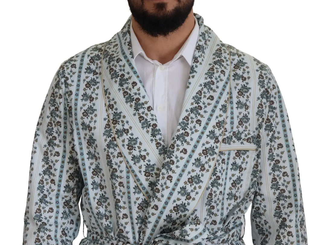 Dolce &amp; Gabbana Blue Floral Cotton Robe Coat Jacket