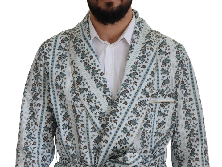 Dolce &amp; Gabbana Blue Floral Cotton Robe Coat Jacket