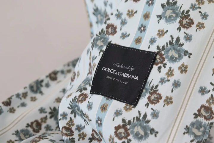 Dolce &amp; Gabbana Blue Floral Cotton Robe Coat Jacket