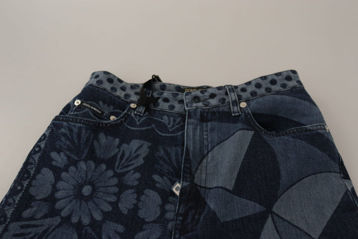 Dolce &amp; Gabbana Blue Floral High Waist Skinny Denim Jeans