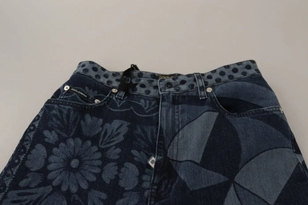 Dolce &amp; Gabbana Blue Floral High Waist Skinny Denim Jeans