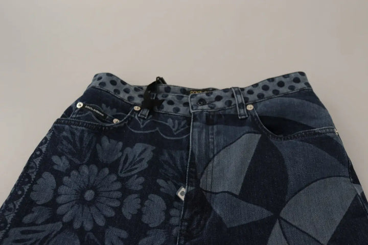 Dolce &amp; Gabbana Blue Floral High Waist Skinny Denim Jeans