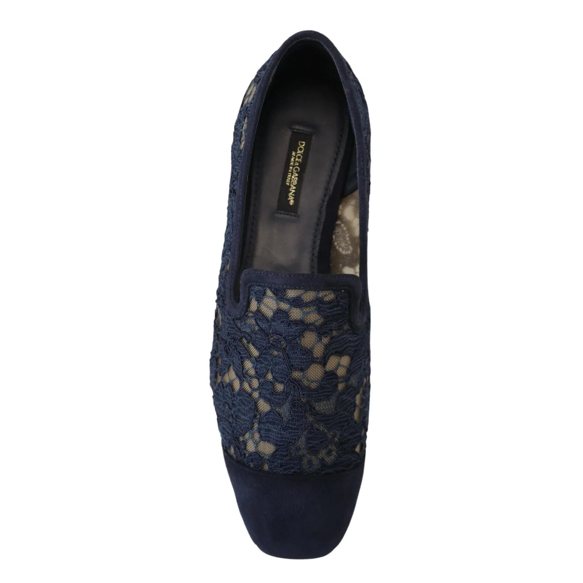 Dolce & Gabbana Blue Floral Lace Slip Ons Loafers Flats Shoes