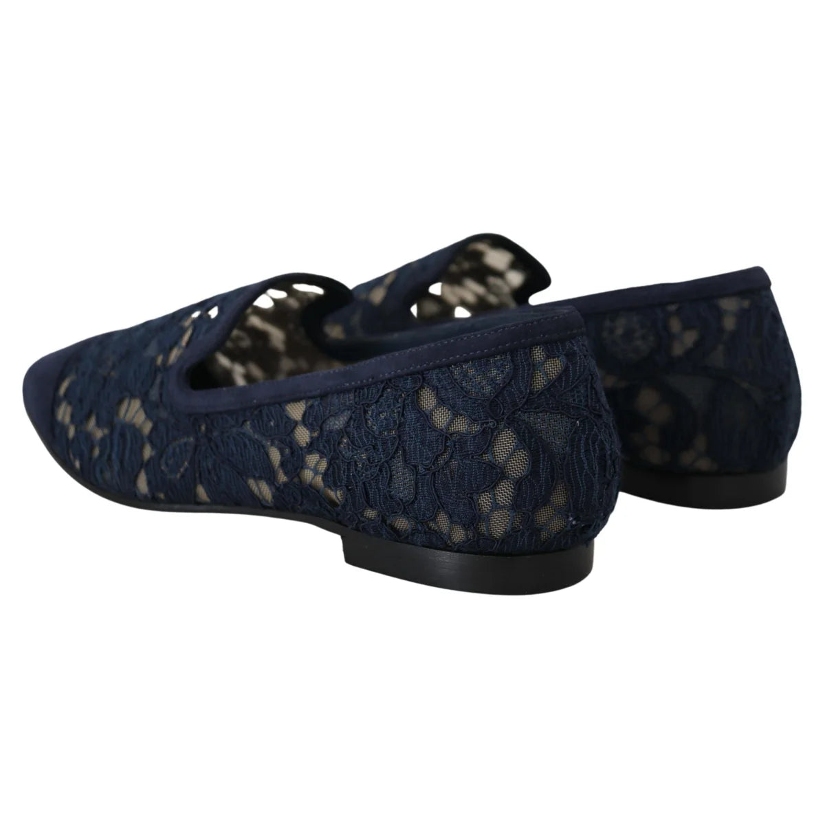 Dolce & Gabbana Blue Floral Lace Slip Ons Loafers Flats Shoes
