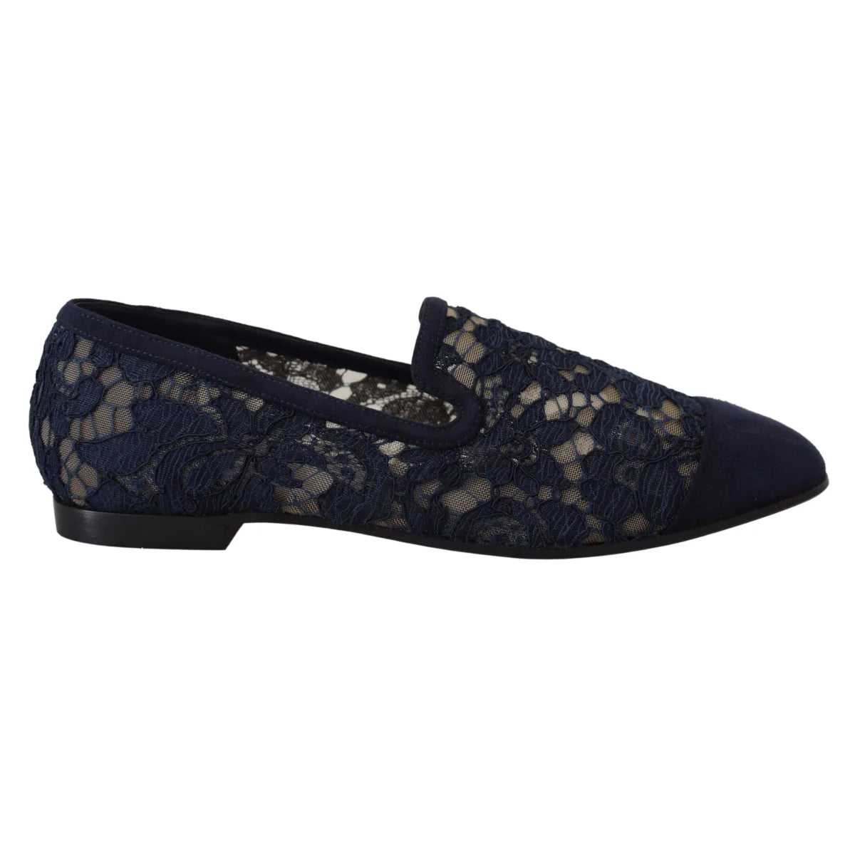 Dolce & Gabbana Blue Floral Lace Slip Ons Loafers Flats Shoes