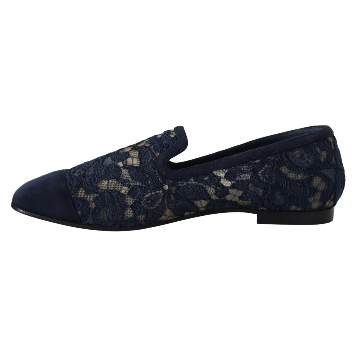 Dolce & Gabbana Blue Floral Lace Slip Ons Loafers Flats Shoes