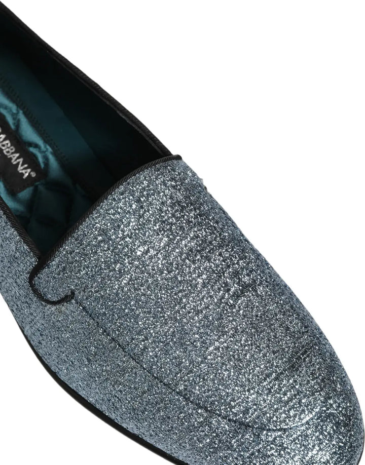 Dolce &amp; Gabbana Blue Glitter Lurex DG Logo Dress Loafers Shoes
