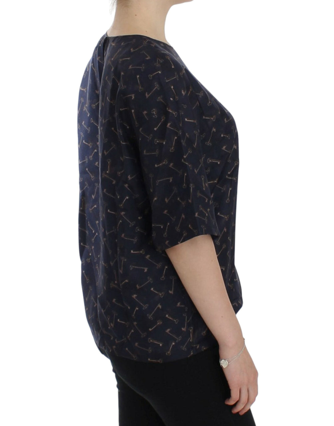 Dolce &amp; Gabbana - Blue gold key print silk blouse