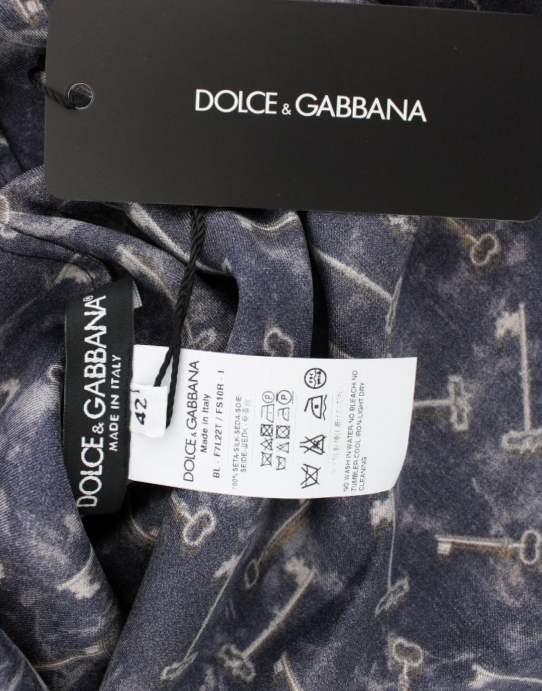 Dolce &amp; Gabbana - Blue gold key print silk blouse